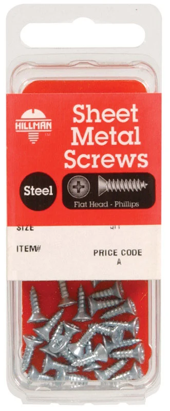 Screws for Attaching Wall Fixtures-Hillman No. 8 x 1/2 in. L Phillips Flat Head Zinc-Plated Steel Sheet Metal Screws 20 pk (Pack of 10)