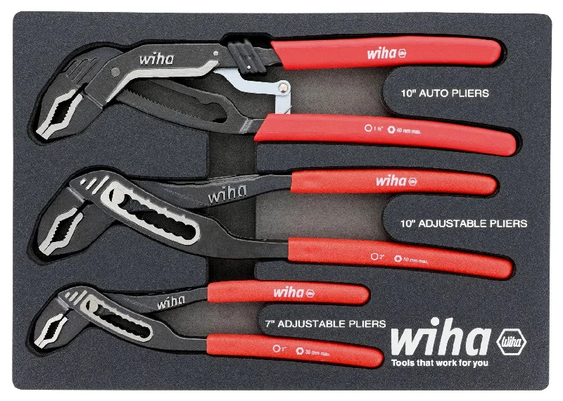 Multi-Use Pliers for Crafts and Hobbies-Wiha 34690 3 Piece Classic Grip Adjustable Water Pump Pliers Tray Set