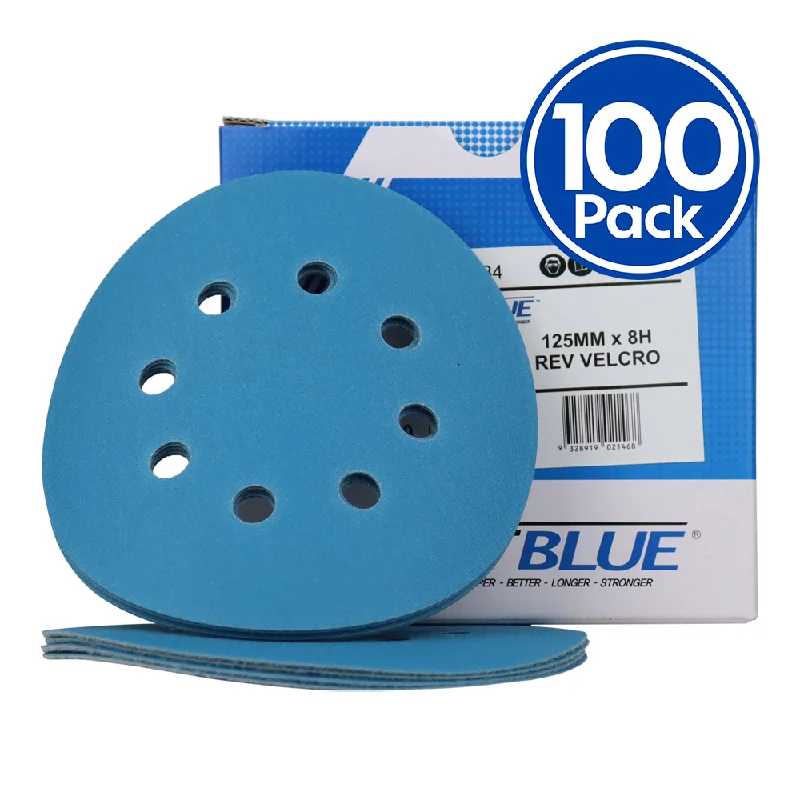 Sandpaper for Hand Sanding Small Projects-Revcut Blue Sanding Paper Hook & Loop P120 Grit 125mm 8H x 100 Film Discs Box