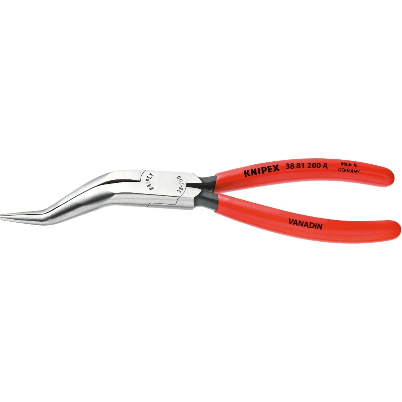 Pliers for Pulling and Twisting Nails-Knipex 38 81 200 A 8" Long Nose Pliers without Cutter-Double Angled