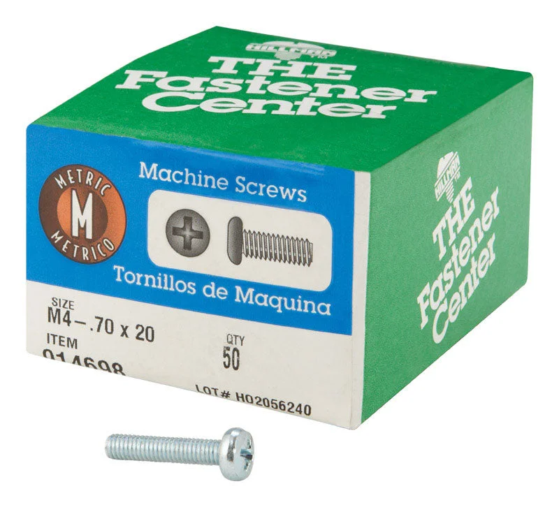 Screws with Coarse Threads for Wood-HILLMAN M4-0.7 in. X 20 mm L Phillips Pan Head Zinc-Plated Steel Metric Machine Screws 50 pk