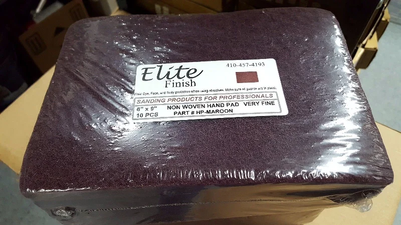 Sandpaper for Smoothing Rough Plastic Edges-Elite Finish Scuff Pad Maroon Very Fine 6" x 9 "10 pack