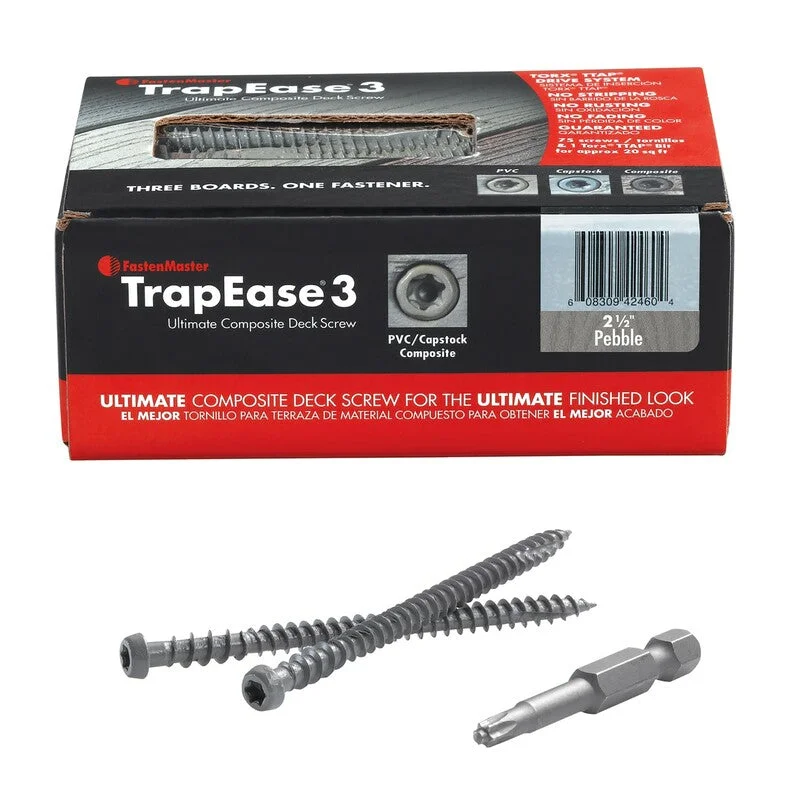 Stainless Steel Screws for Outdoor Use-FastenMaster TrapEase No. 10 X 2-1/2 in. L Pebble Gray Torx Ttap Flat Head Composite Deck Screws 75