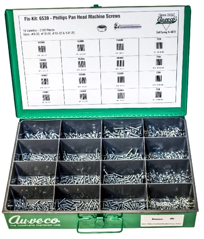 Screws for Electrical Box Mounting-Auveco # 6539 Phillips Pan Head Machine Screw Kit. Assortment. Qty 1.