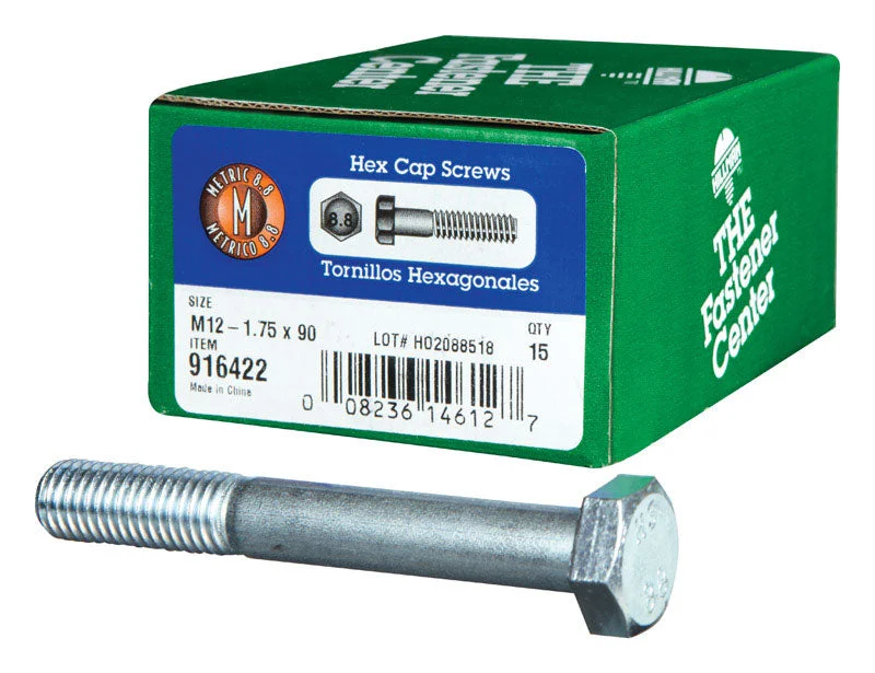 Screws for Home Renovation Projects-HILLMAN M12-1.75 mm D X 90 mm L Heat Treated Steel Hex Head Cap Screw 15 pk