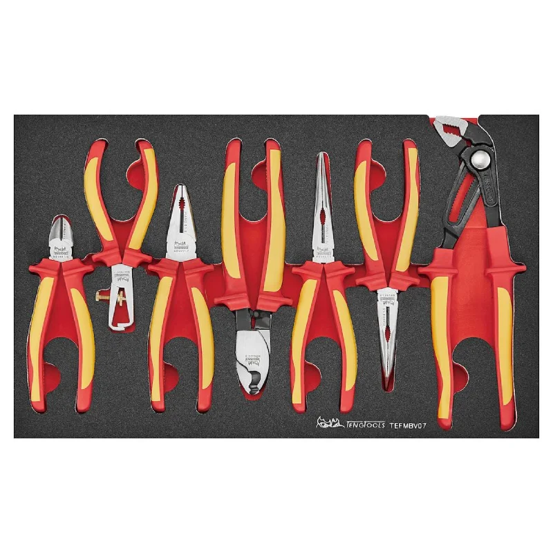 Ergonomic Pliers for Comfort-Teng Tools 7 Piece 1000 Volt Insulated Mixed Plier EVA Foam Tool Tray - TEFMBV07