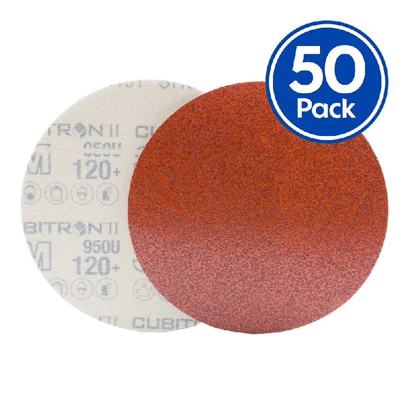 Heavy-Duty Sandpaper for Industrial Use-3M Cubitron II Hookit Sanding Discs 950U 150mm 120 Grit x 50 Pack