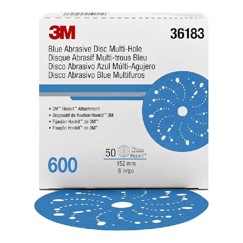 Sandpaper for Wall Prep and Drywall-3M 36183 Hookit Blue Sandpaper Disc Multihole 150mm 600 Grit x 50 Pack Box