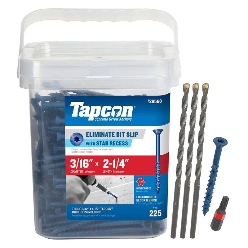 Self-Tapping Screws for Quick Installation-Tapcon 3/16 in. in. X 2-1/4 in. L Star Flat Head High/Low Concrete Screws