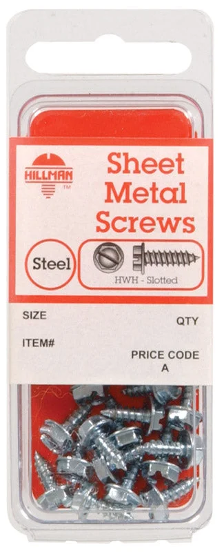 Screws for Use with Power Tools-Hillman No. 8 x 3/4 in. L Slotted Hex Washer Head Zinc-Plated Steel Sheet Metal Screws 12 1 pk (Pack of 10)