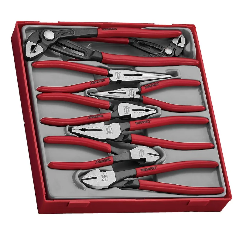 Pliers for Removing Bolts and Nuts-Teng Tools 8 Piece Vinyl Grip Q Plier Set Tool Tray (Side Cutters, Linesman, Long Nose, Slip Joint/Water Pump) - TTD441Q