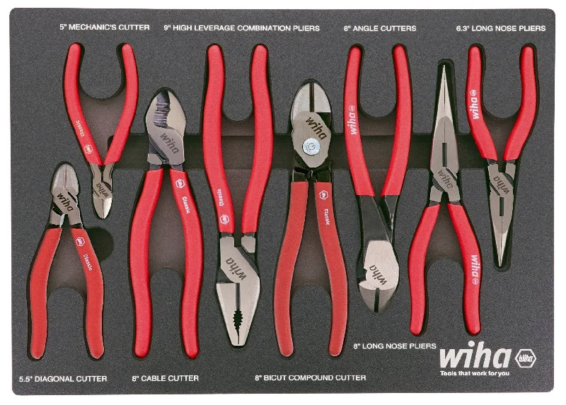 Pliers for Fastening and Loosening Nuts-Wiha 34682 8 Piece Classic Grip Pliers and Cutters Tray Set