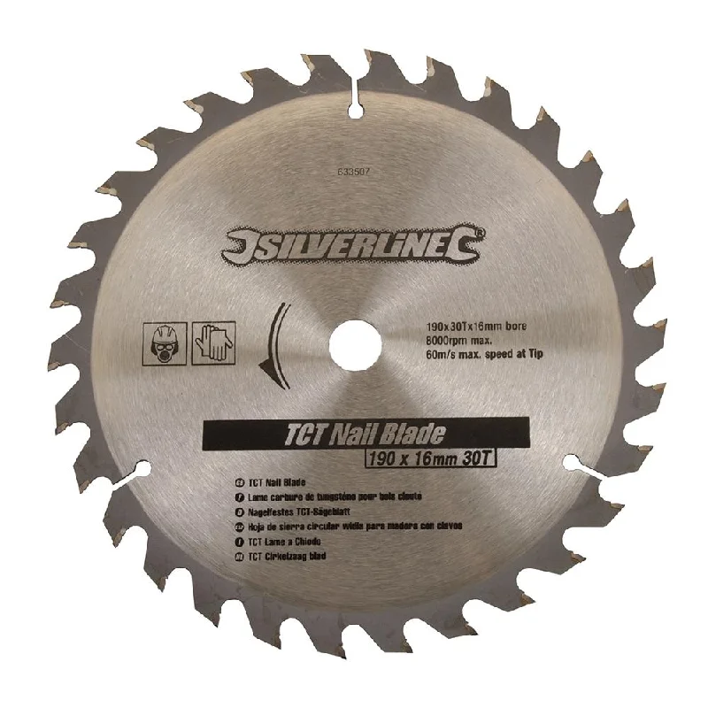 Fine-Tooth Saw Blades for Clean Cuts-Silverline TCT Nail Blade 30T 190 x 16 - No Rings 633507