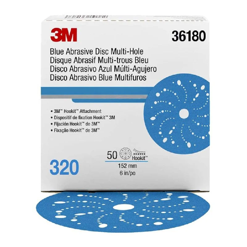 High-Performance Sandpaper for Power Sander-3M 36180 Hookit Blue Sandpaper Disc Multihole 150mm 320 Grit x 50 Pack Box