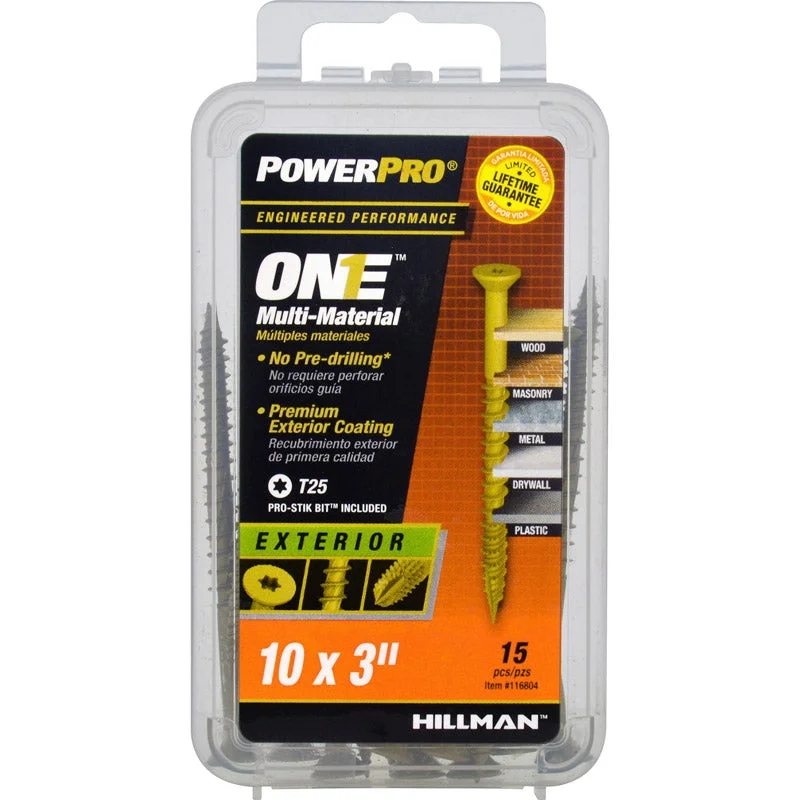 Screws for DIY Carpentry Projects-Hillman POWERPRO ONE No. 10  S X 3 in. L Star Flat Head Multi-Material Screw  (Pack of 5)