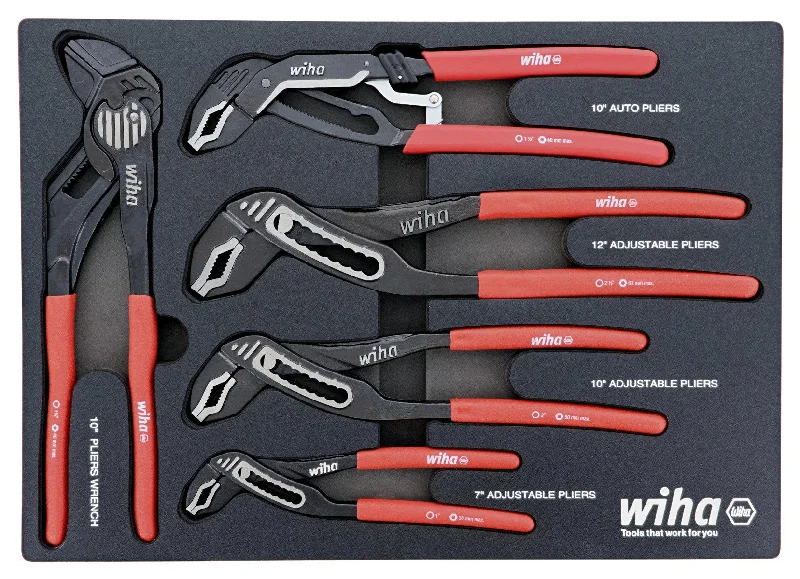 Pliers for Handling Small Mechanical Parts-Wiha 34691 5 Piece Classic Grip Adjustable Water Pump Pliers Tray Set