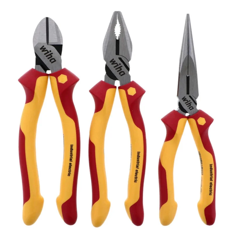 Pliers with Replaceable Jaws-Wiha Tools 32981 3 Piece Insulated Industrial Pliers-Cutters Set