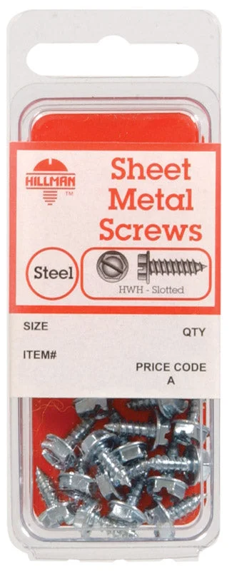 Screws for Heavy Duty Shelving-Hillman No. 10 x 1/2 in. L Slotted Hex Washer Head Zinc-Plated Steel Sheet Metal Screws 10 1 pk (Pack of 10)