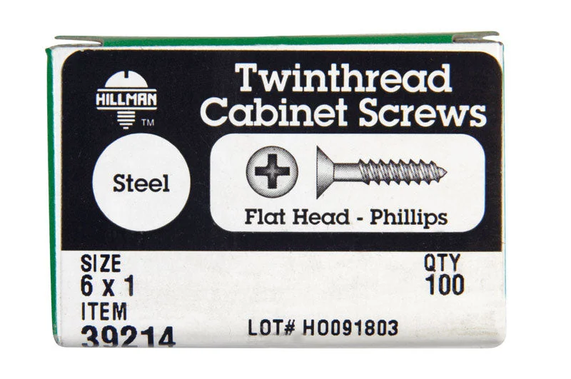 Screws for Securing Roof Tiles-HILLMAN No. 6 X 1 in. L Phillips Black Phosphate Twin Thread Cabinet Screws 100 pk