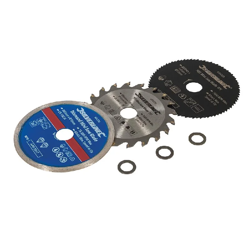 Saw Blades for Cutting Siding Materials-Silverline Mini Saw Blade Set 3pce 85mm Dia - 15mm Bore 604320