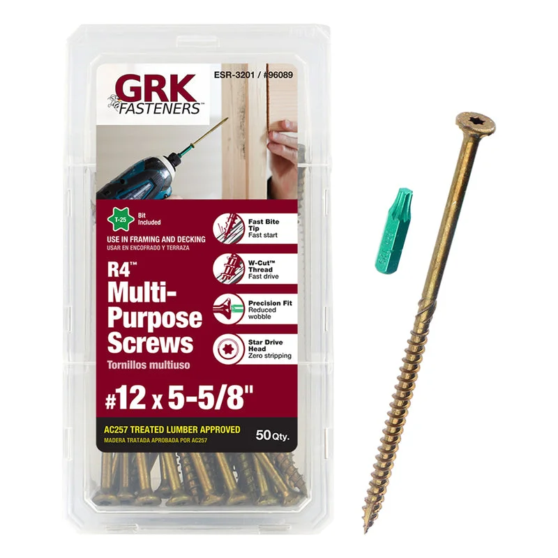 Screws with Zinc Plating for Durability-GRK Fasteners R4 No. 12 X 5-5/8 in. L Star Coated W-Cut Multi-Purpose Screws 50 pk