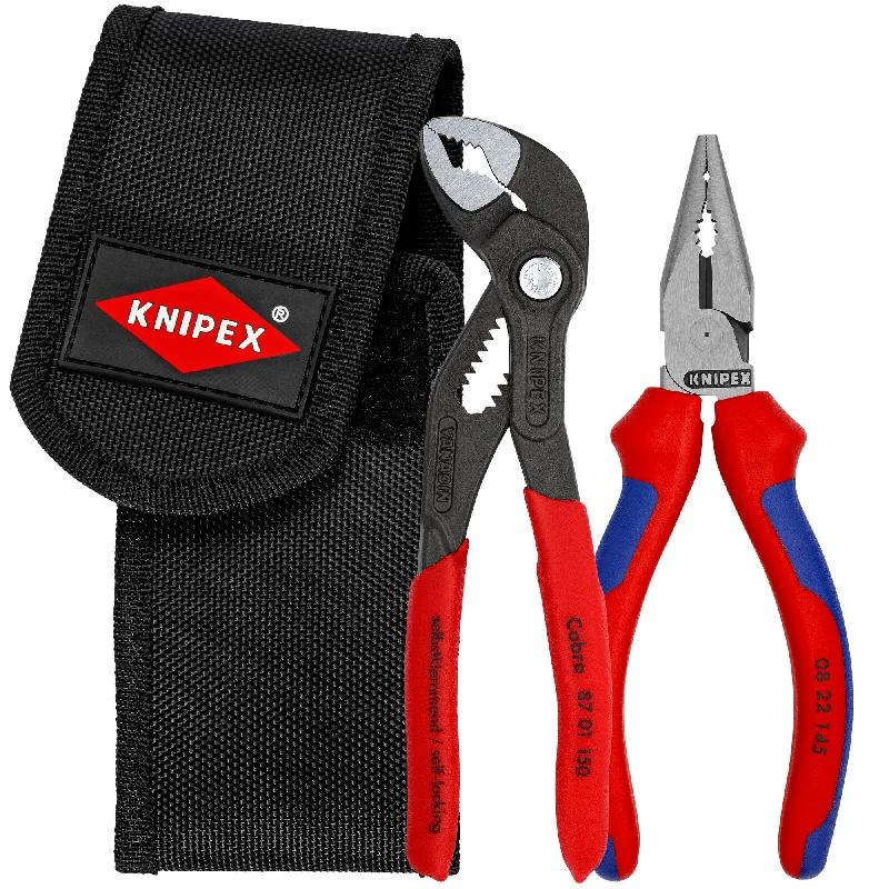 Long Nose Pliers for Fishing Hook Removal-Knipex 00 20 72 V06 2 Pc Mini Pliers in Belt Pouch - Cobra® and Needle-Nose