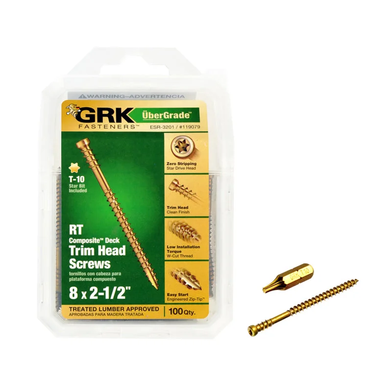 Screws for Electronics Assembly-GRK Fasteners UberGrade No. 8  x 2-1/2 in. L Star Trim Head Steel Construction Screws 100 pk