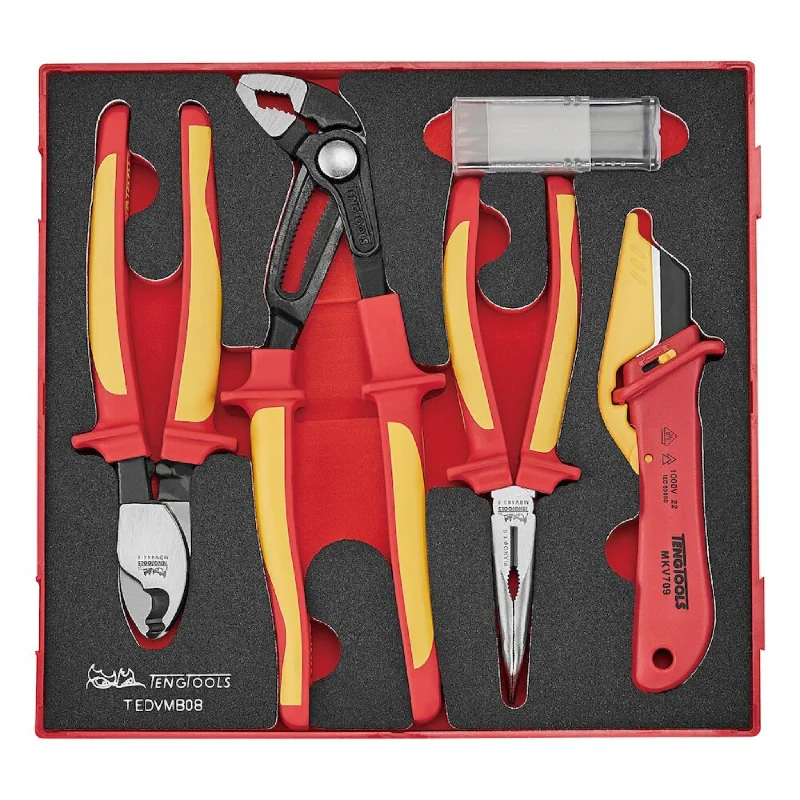 Pliers for Needlework-Teng Tools 8 Piece 1000 Volt Insulated Mixed Plier & Knife EVA Foam Tool Tray - TEDVMB08