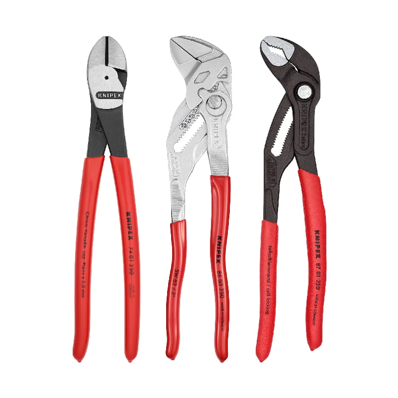 Pliers with Non-Conductive Handles-Knipex 9K 00 80 117 US 3 Pc 10" Pliers Set