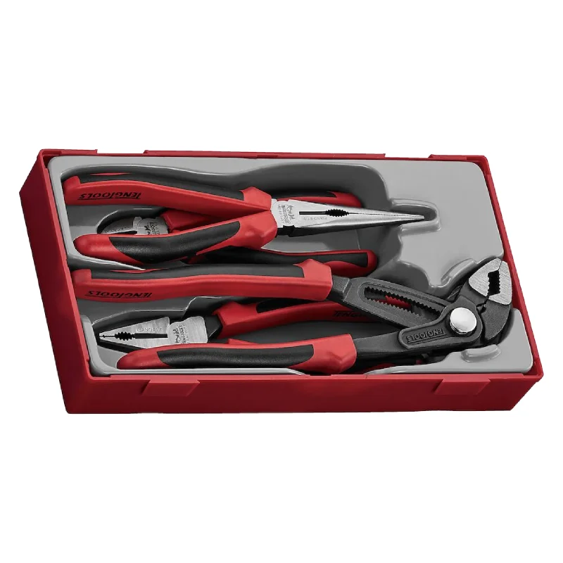 Pliers for Clamping and Holding Parts-Teng Tools 4 Piece Q Plier Tool Tray (Side Cutters, Linesman, Long Nose, Slip Joint) - TT440-TQ