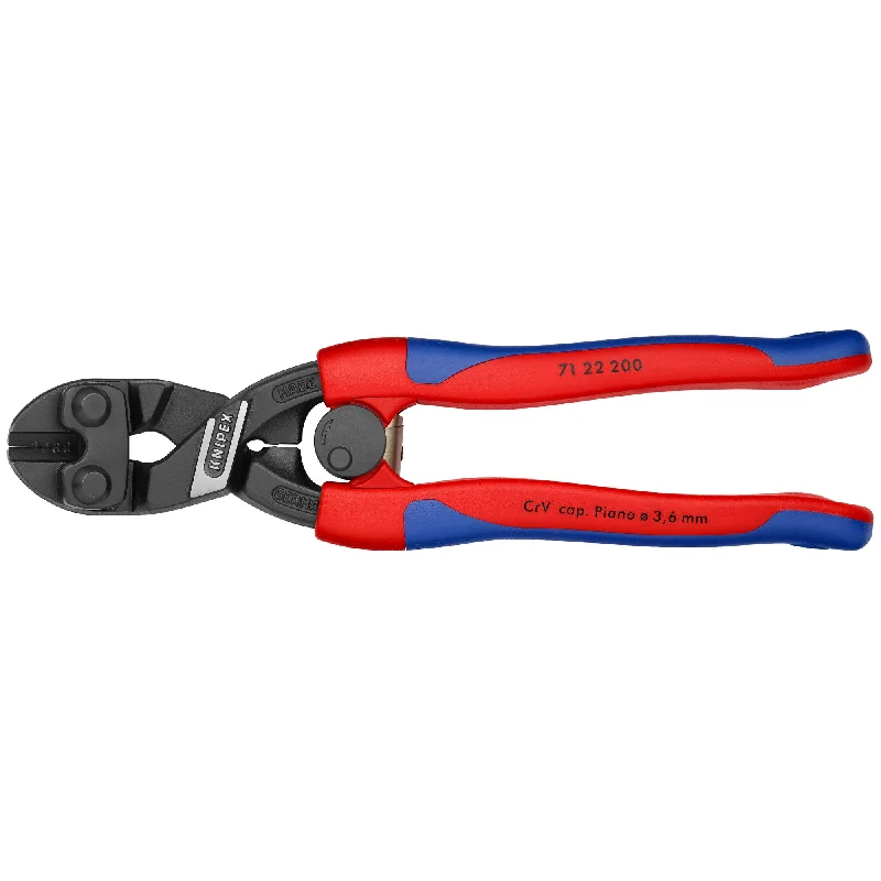 Pliers for Professional Use in Workshops-Knipex 71 22 200 SBA 8" CoBolt® High Leverage 20° Angled Compact Bolt Cutters