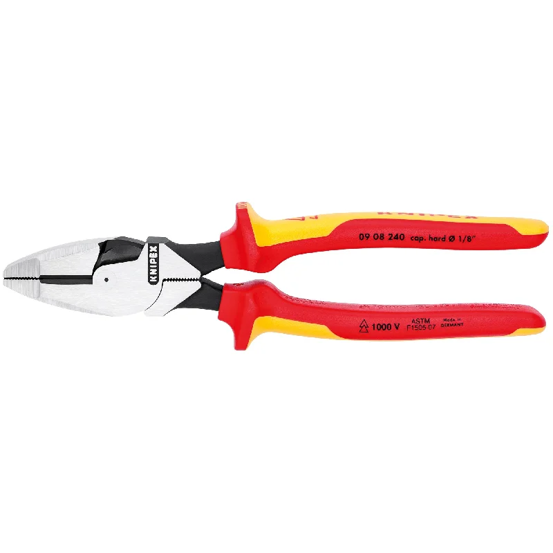 Professional Pliers for Industrial Use-Knipex 09 08 240 SBA 9 1/2" High Leverage Lineman's Pliers New England Head-1000V Insulated