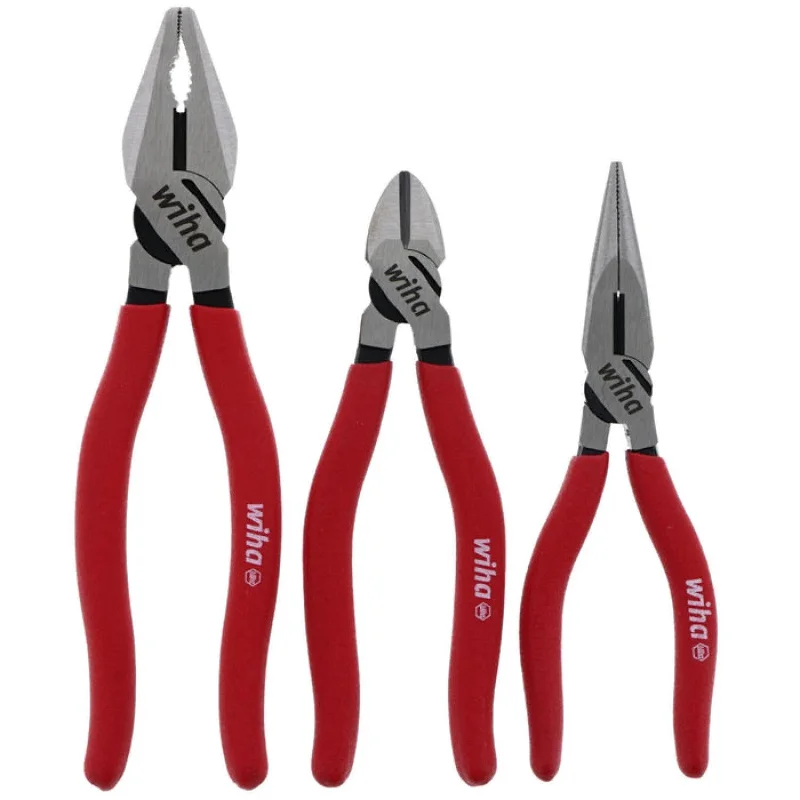 Spring-Action Pliers for Effortless Use-Wiha Tools 32698 3 Piece Vinyl Grip Pliers/Cutters Set