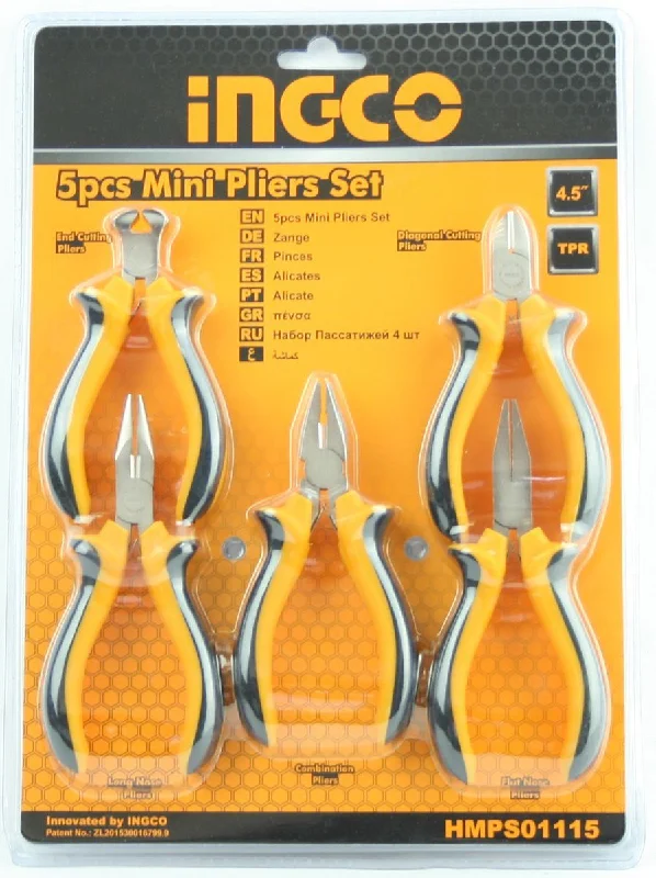 Pliers with Ergonomic Handle for Comfort-Ingco 5 Piece Insulated Mini Pliers Set