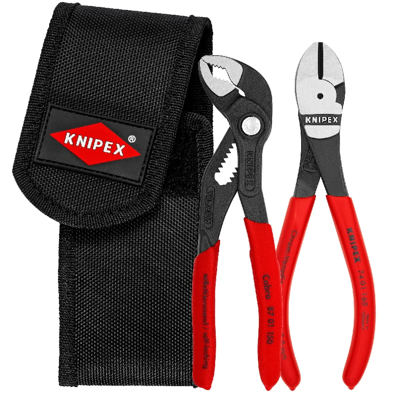 Combination Pliers for Multiple Uses-Knipex 00 20 72 V02 2 Pc Mini Pliers in Belt Pouch - Cobra® and High Leverage Diagonal Cutters