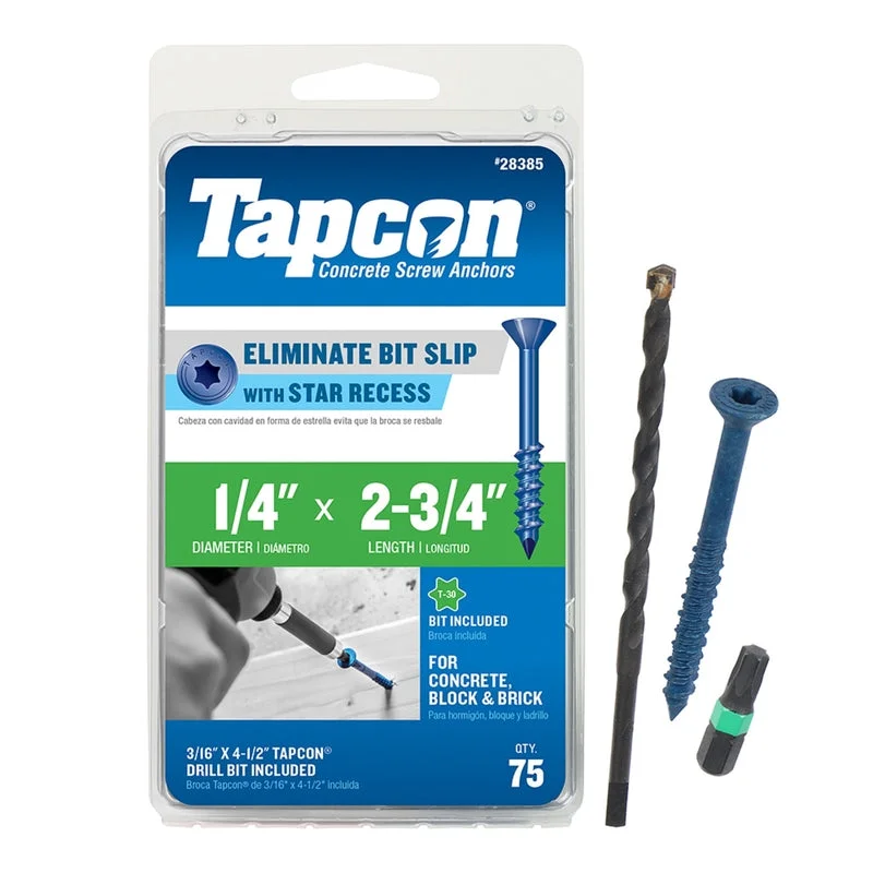 Screws for Panel Mounting-Tapcon 1/4 in. in. X 2-3/4 in. L Star Flat Head High/Low Concrete Screws