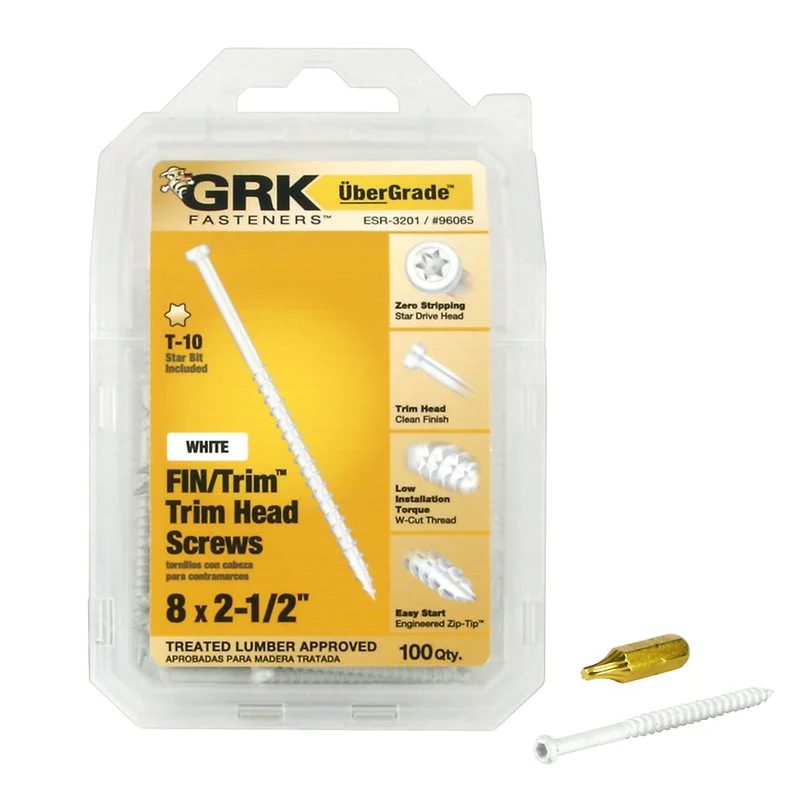 Screws for Mounting Shelves-GRK Fasteners UberGrade No. 8  x 2-1/2 in. L Star Trim Head Steel Construction Screws 100 pk