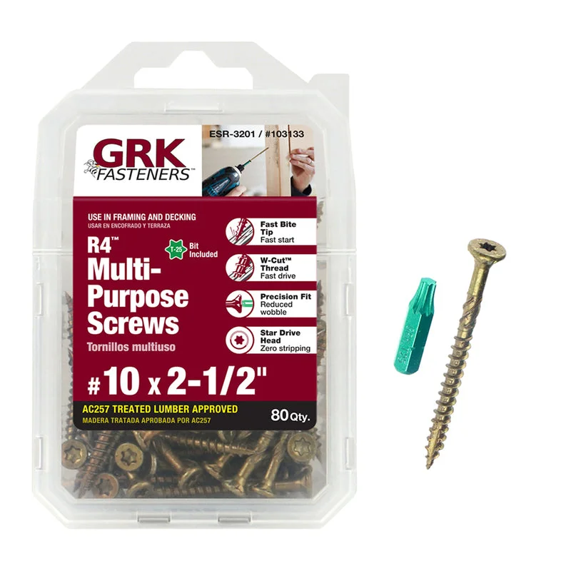 Screws for Use with Power Tools-GRK Fasteners R4 No. 10 X 2-1/2 in. L Star Coated W-Cut Multi-Purpose Screws 80 pk