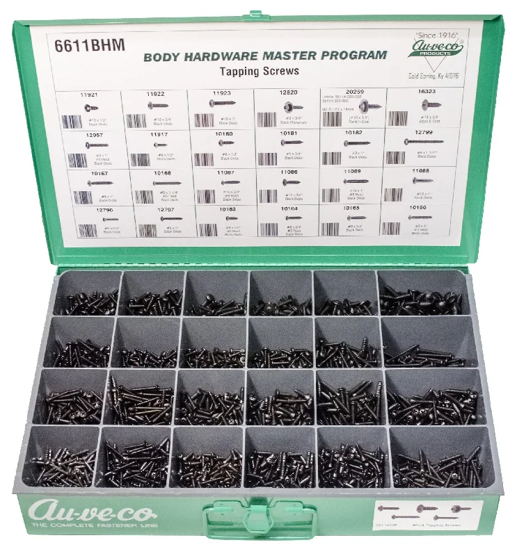 Screws for Holding Metal Parts Together-Auveco # 6611BHM BHM Assortment Black Oval And Pan Head And Specialty Tapping Screws. Qty 1.