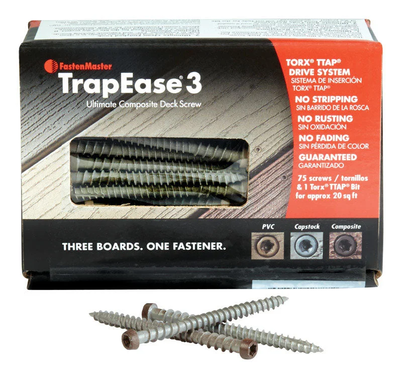 Screws for Attaching Cabinets to Walls-FastenMaster TrapEase 3 No. 10 X 2-1/2 in. L Madeira Torx TTAP Flat Head Composite Deck Screws 75 pc