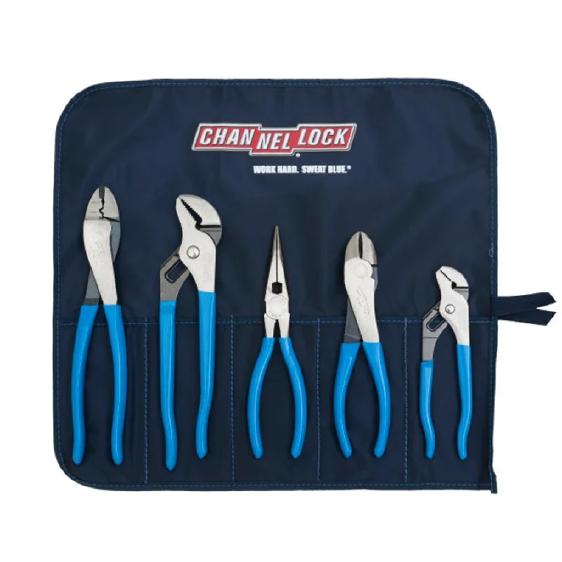 Pliers for Crimping Connectors-Channellock TOOL ROLL-2 5PC Technicians Pliers Set with Tool Roll