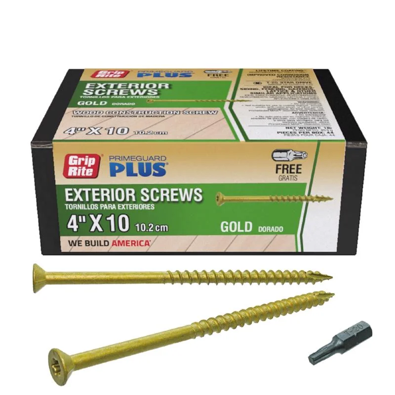 Screws for Fixing Roofing Panels-Grip-Rite PrimeGuard Plus No. 10  S X 4 in. L Star Flat Head Deck Screws 1 lb 44 pk (Pack of 12)