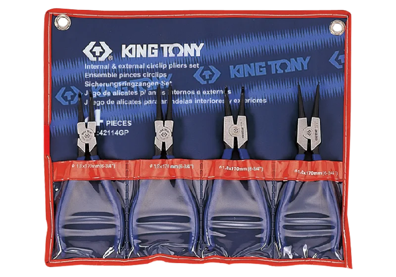 Pliers for Crimping Aluminum Wires-King Tony Circlip Pliers Set 4 Piece 180Mm